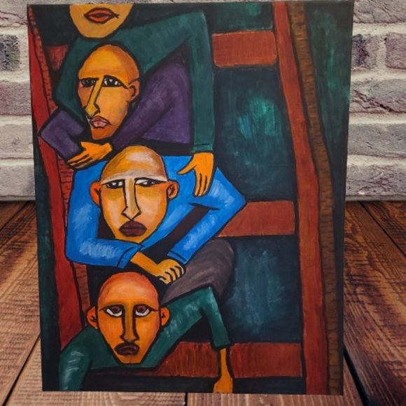 Original Acrylic on Canvas Painting 20Lx16W Mid Century Moody Expressionist